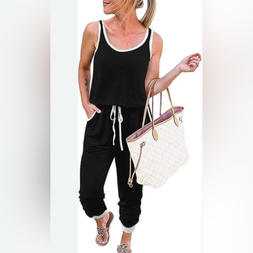 KIRUNDO Jumpsuit Romper Sleeveless Crewneck Black & White Women's Size Medium